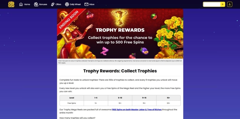 Trophy Rewards at Cop Slots
