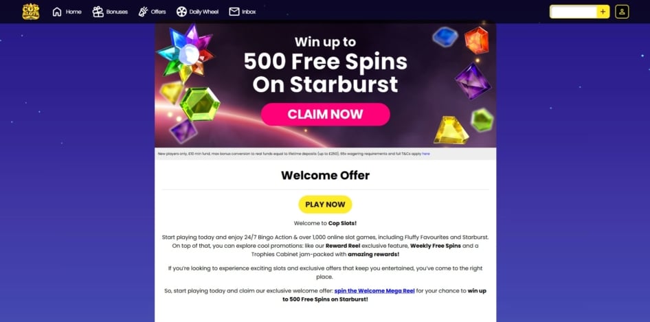 The welcome bonus at Cop Slots