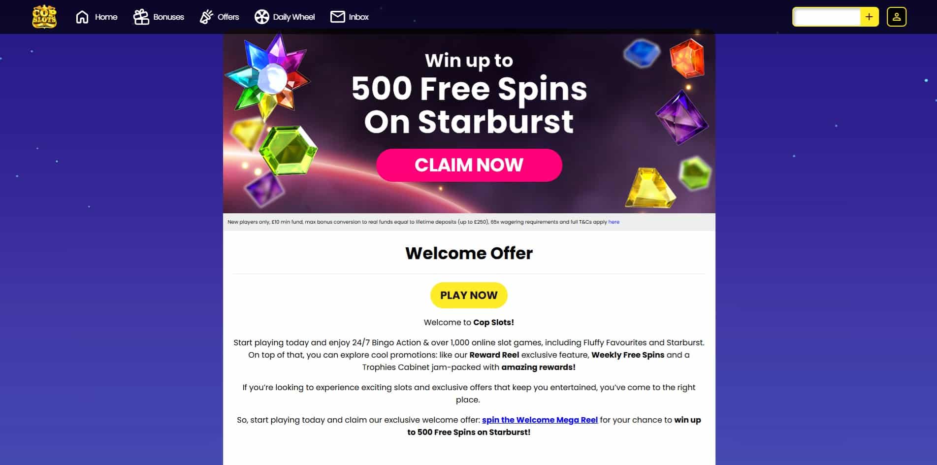 The welcome bonus at Cop Slots