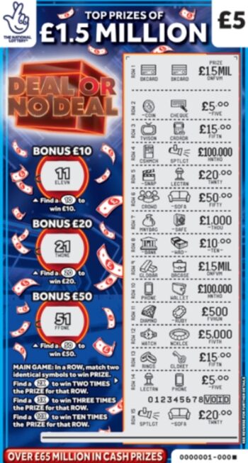 Sample of a scratched scratch card Deal Or No Deal