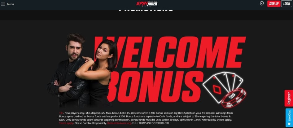 SpinRider Casino Welcome Bonus brings newcomers Β£25 worth of bonus spins