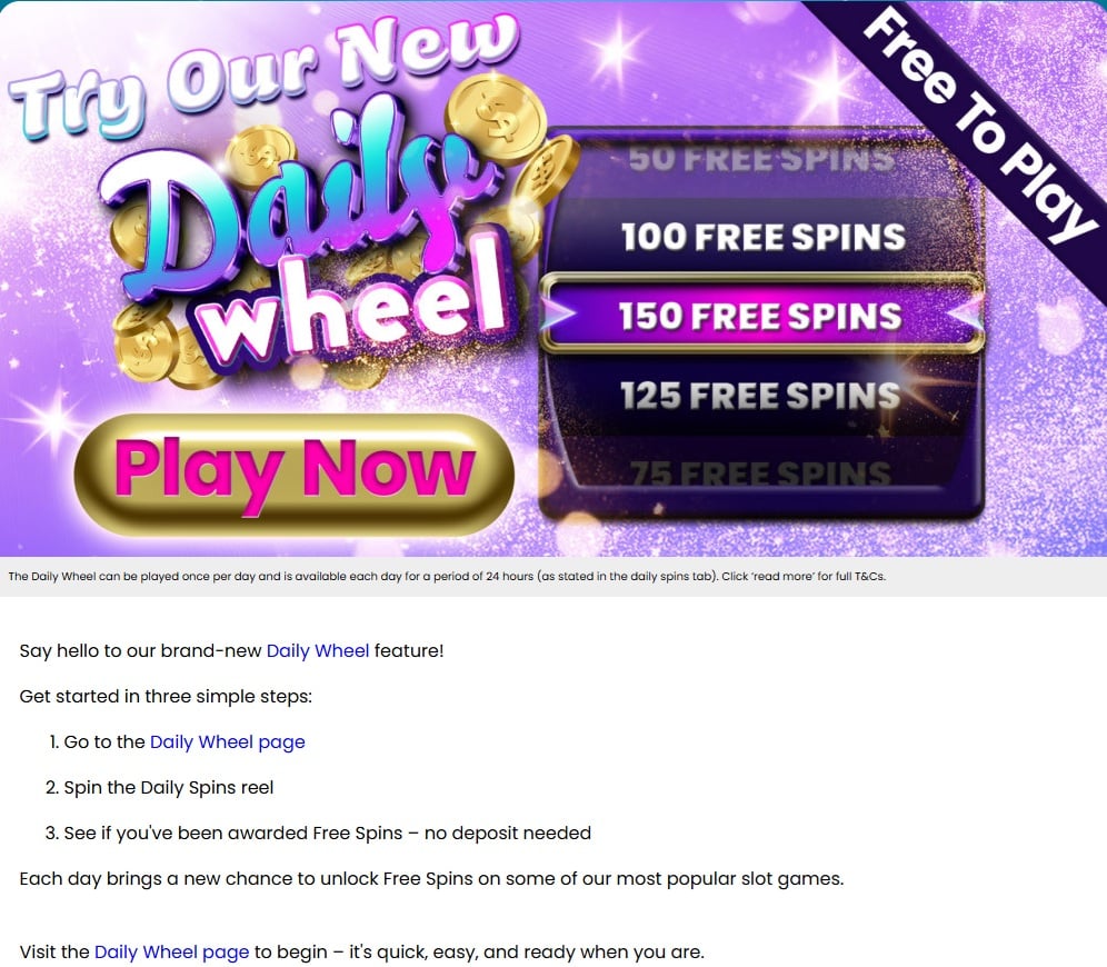 The Daily Wheel promotion at Casper Games