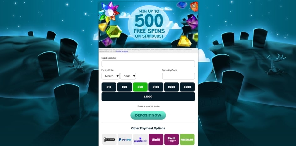 The deposit page at Casper Games