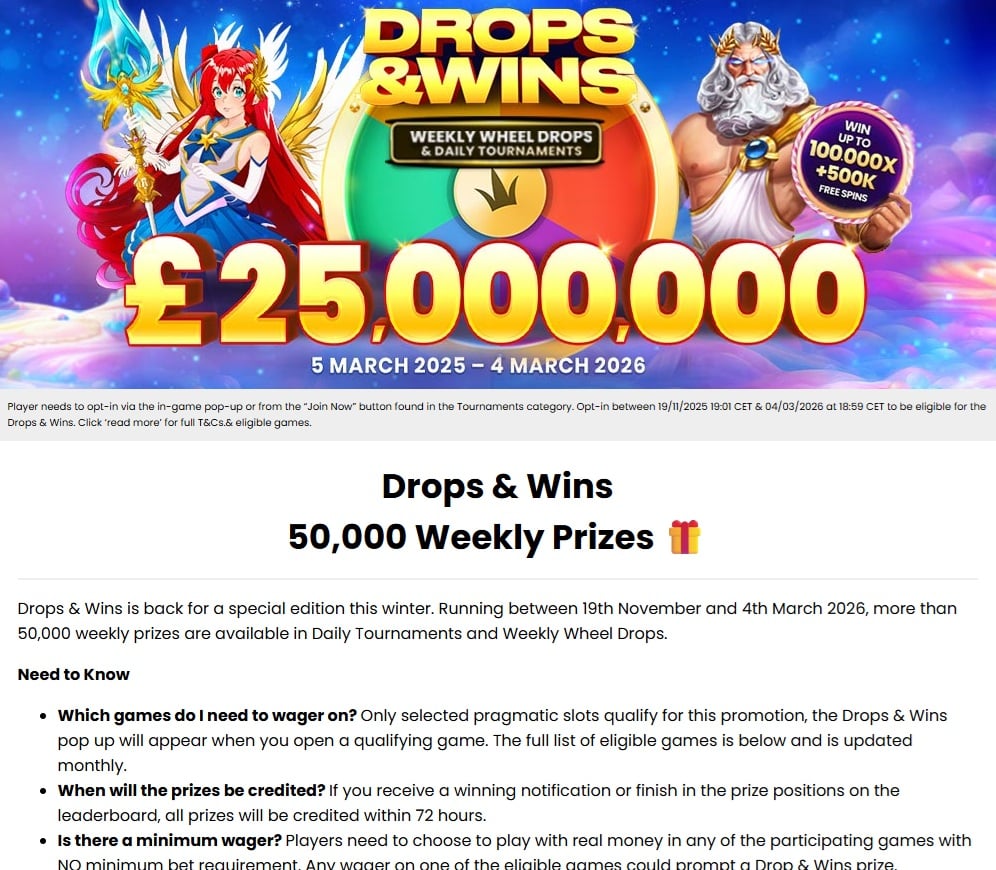 The Drops & Wins promotion at Casper Games