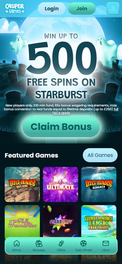 The Casper Games mobile site