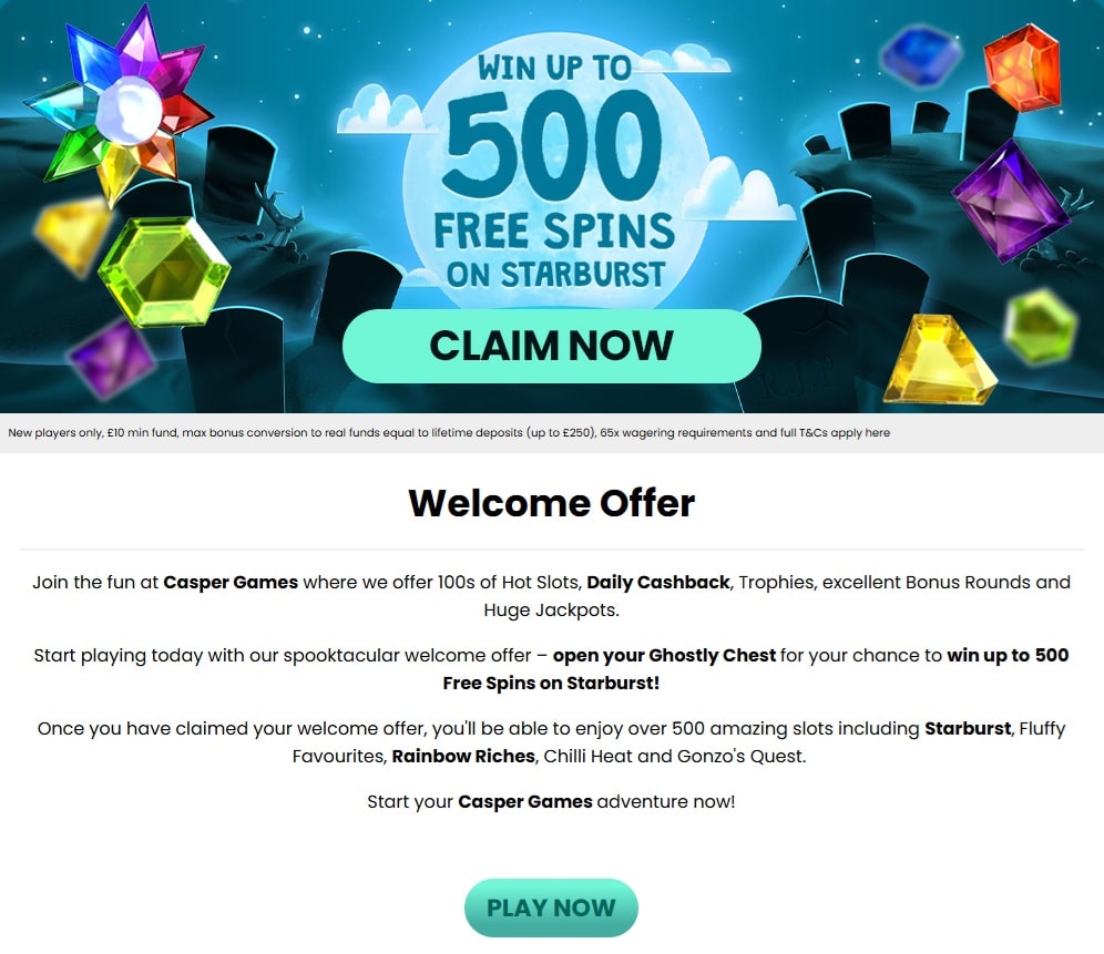 The welcome bonus at Casper Games