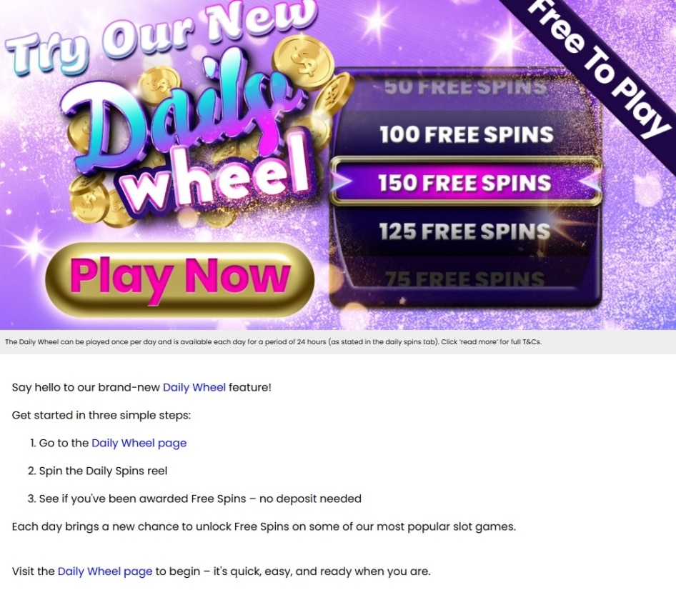The Daily Wheel promotion at Crush Wins