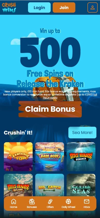 Crush Wins mobile site