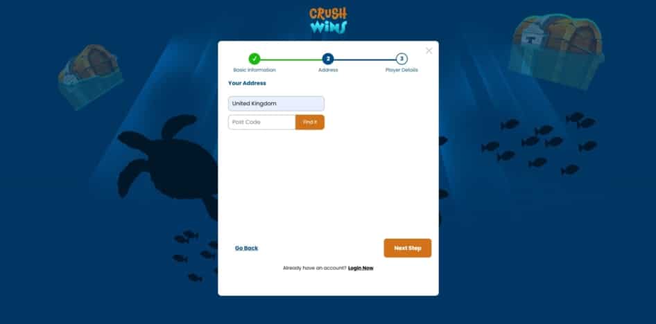 Second page of the Crush Wins sign up process