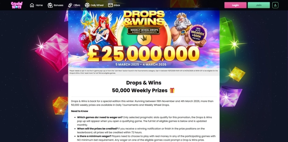 Drops and Wins promotion at Crystal Slots