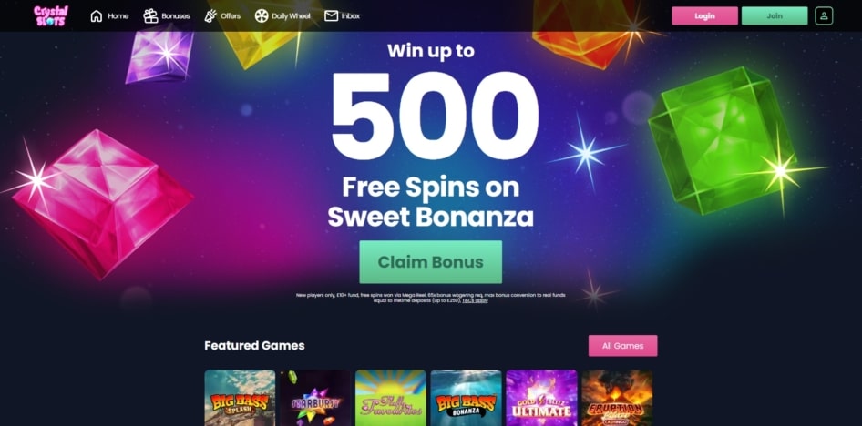 Crystal Slots homepage