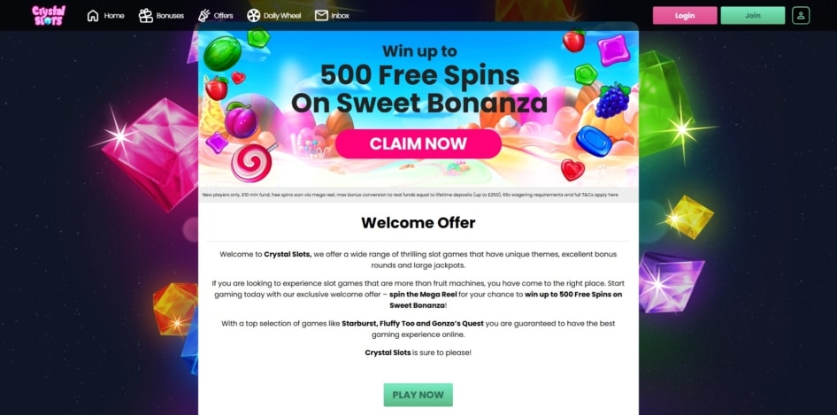 The welcome bonus at Crystal Slots