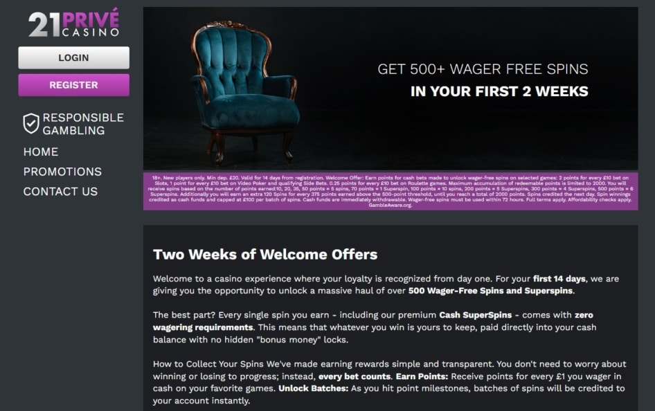 21 Privé Casino Welcome Bonus