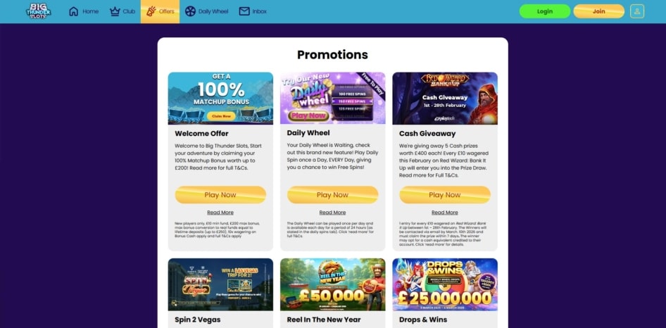 Big Thunder Slots - Promotions