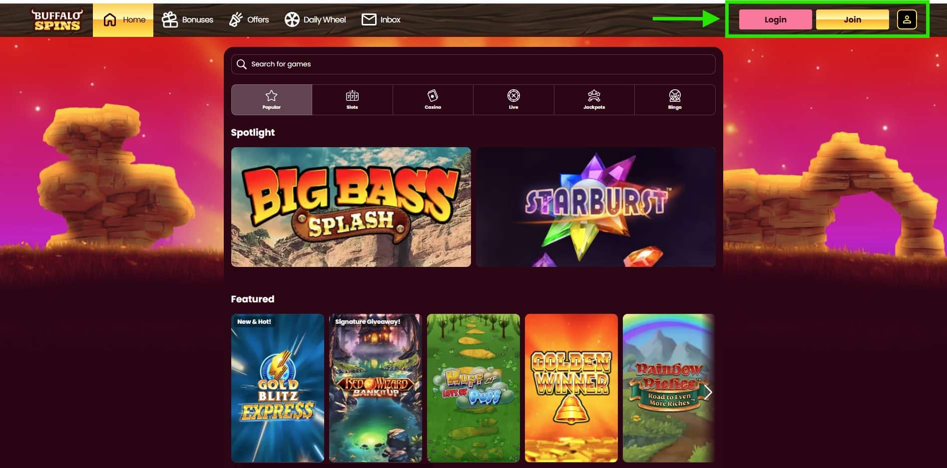 Buffalo Spins Casino register