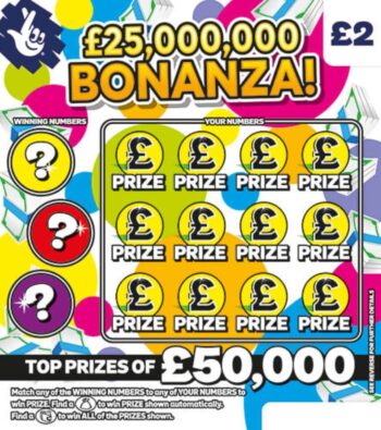 Sample of an uncut scratch card £25,000,000 Bonanza!