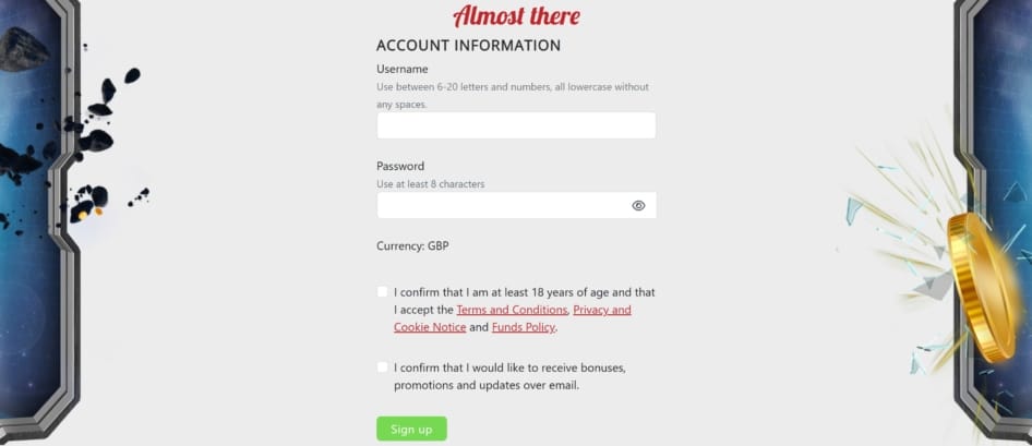 Account and password creation is the final step of Spin Station Casino registration