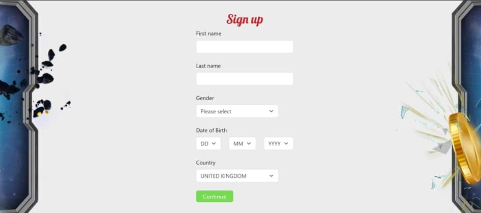 Spin Station Casino's sign-up form requires you to fill in your personal information
