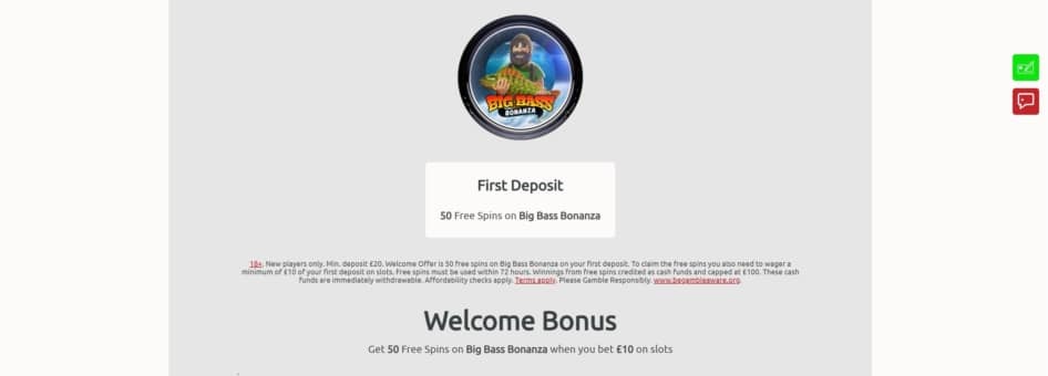 Spin Station Casino features a welcome bonus that gives you up to 50 bonus spins on the popular Big Bass Splash slot