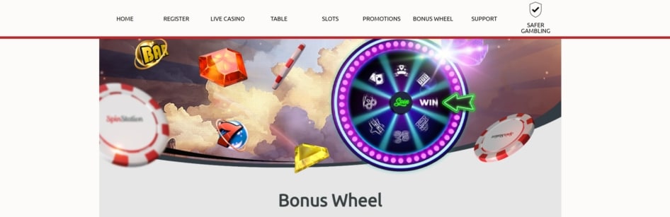 Spin Station's daily wheel bonus features various prizes, from FS on slots to free-play bonus credits
