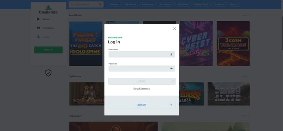The login page at Casilando