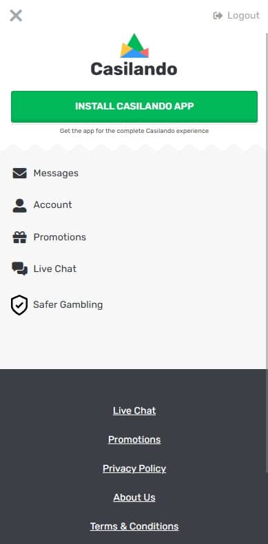 The Casilando menu on mobile