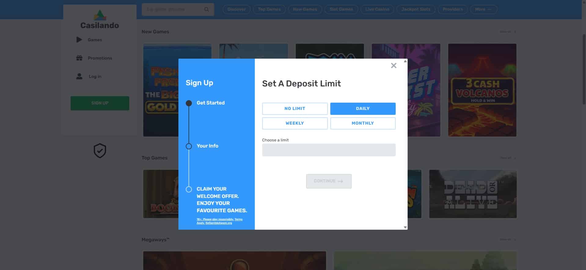 Second page of the Casilando sign up process