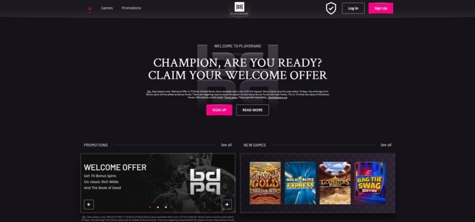 PlayGrand Casino homepage