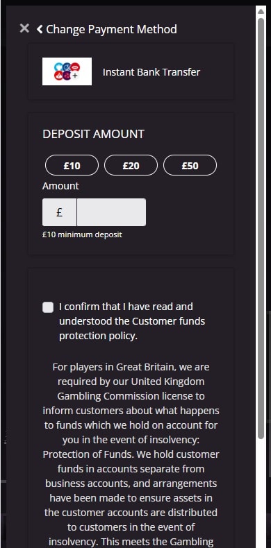 PlayGrand mobile deposit page