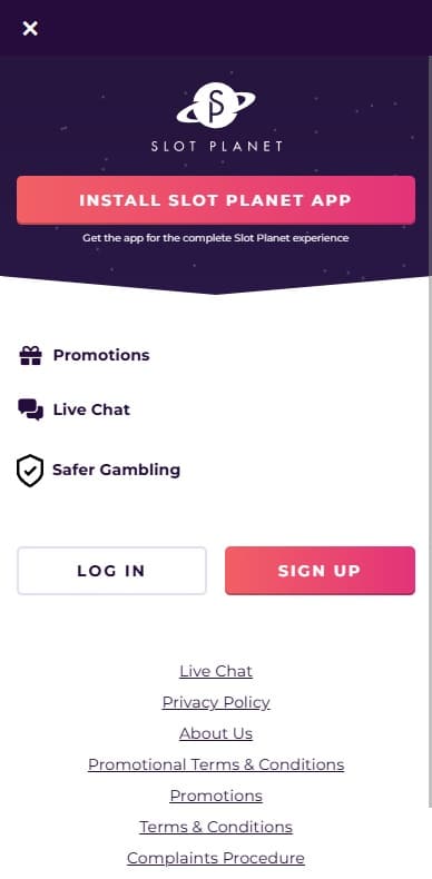The app download option at Slot Planet