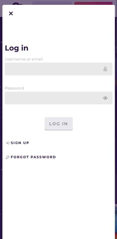 Login page at the Slot Planet mobile site