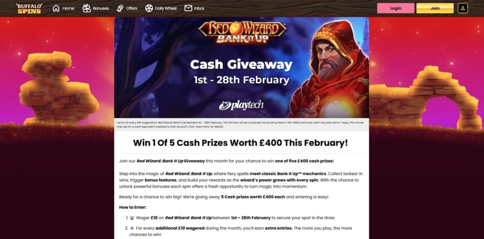 Buffalo Spins Cash Giveaway