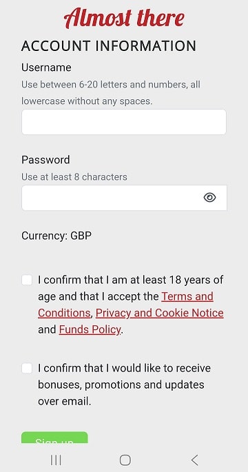 New players can verify their account at Spin Station Casino's app by entering their credentials and confirming that they agree with the terms
