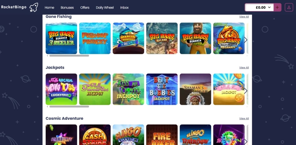 Rocket Bingo is home to more than 900 slots from over 80 providers