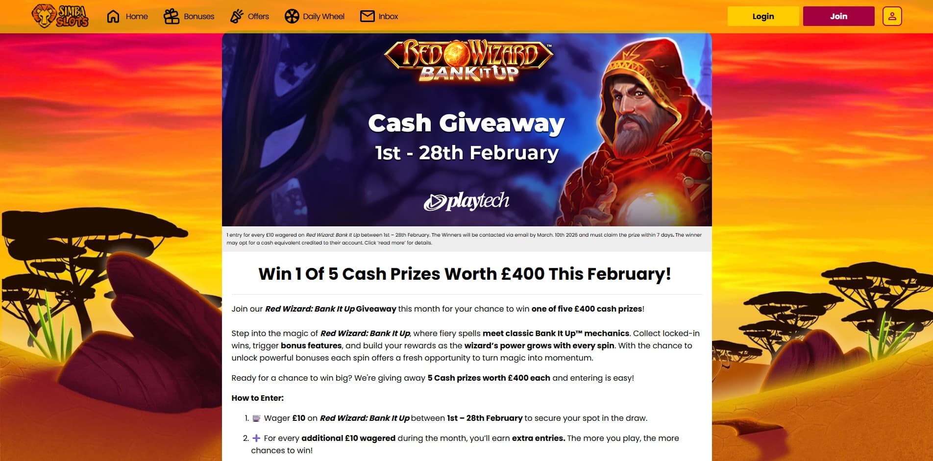 The cash giveaway promo at Simba Slots