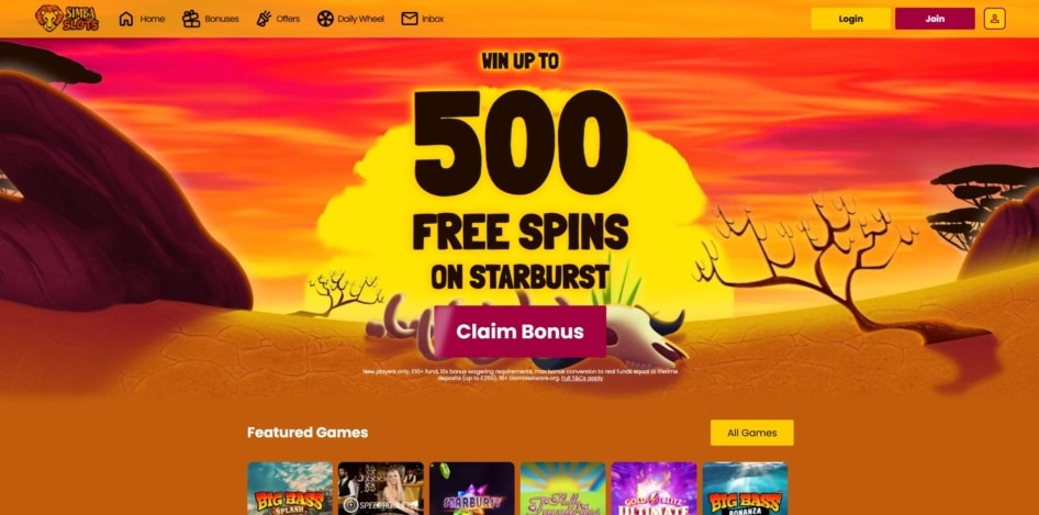 Simba Slots homepage