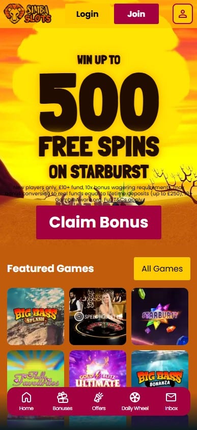 Simba Slots on mobile