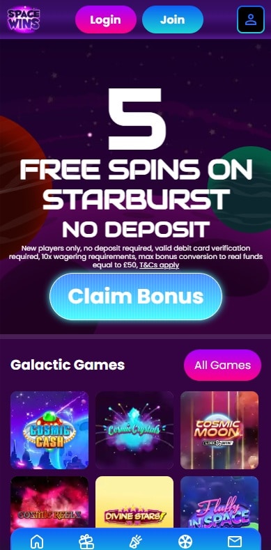 Space Wins mobile site