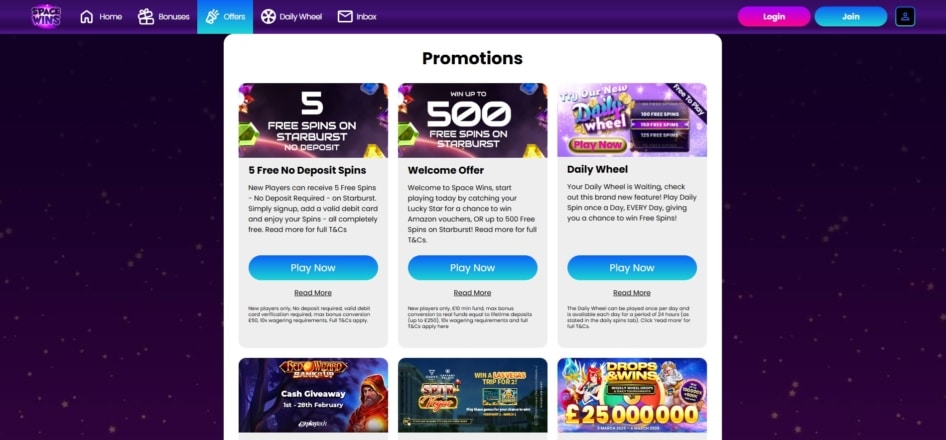 Promotions at Space Wins