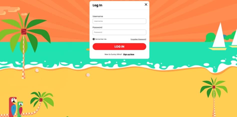 Login page at Sunny Wins