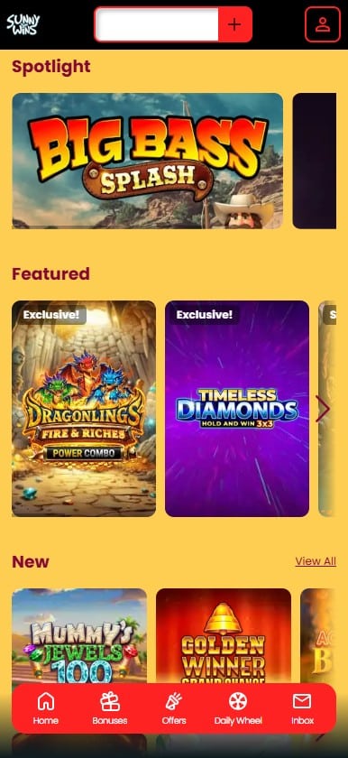 Games at Sunny Wins mobile site