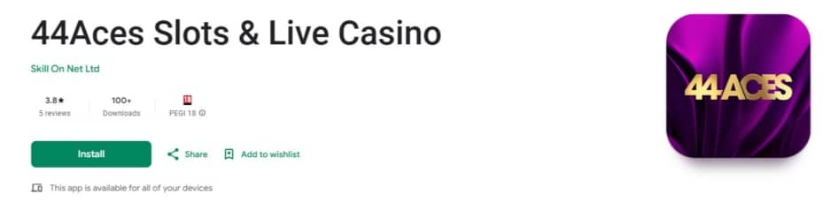 Mobile App at 44 Aces can be downloaded for both Android and iOS
