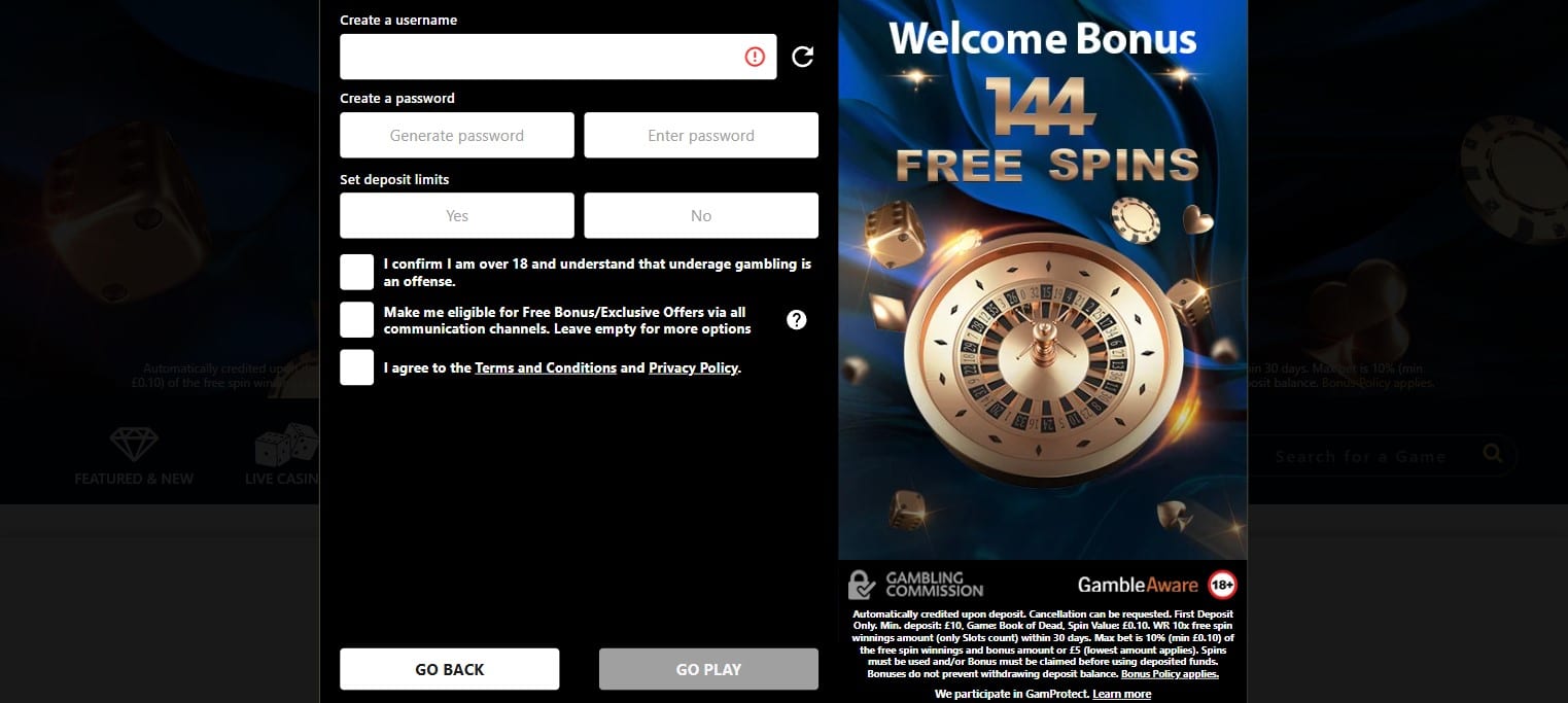 The final registration step requires you to fill in your new account's username and password