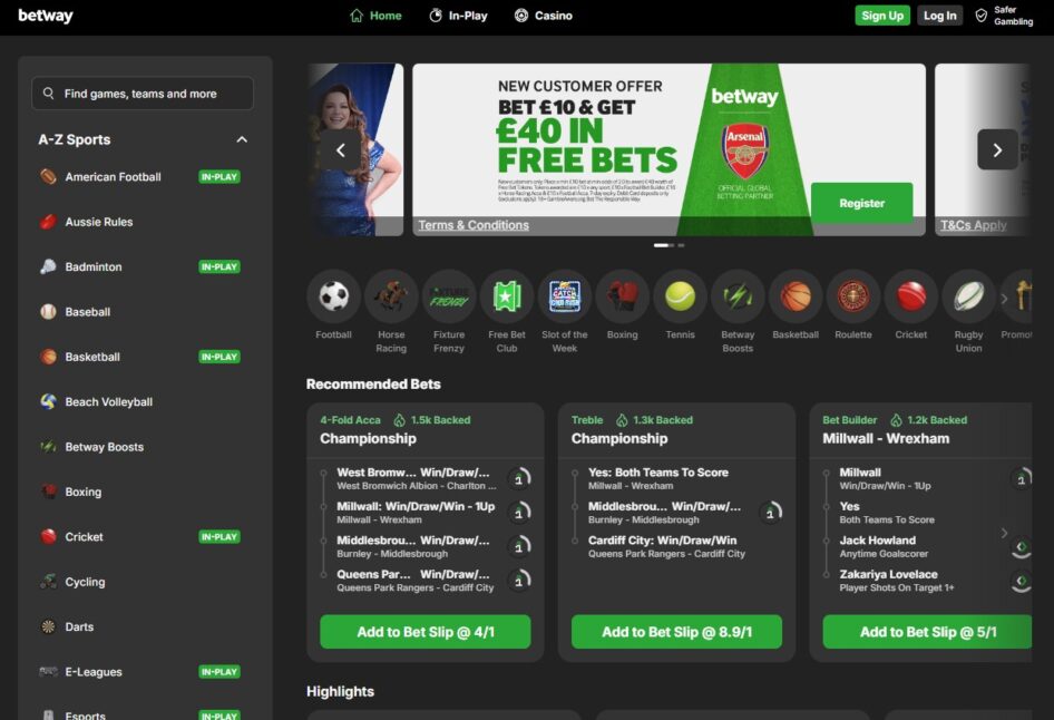 Betway Sports Homepage banner