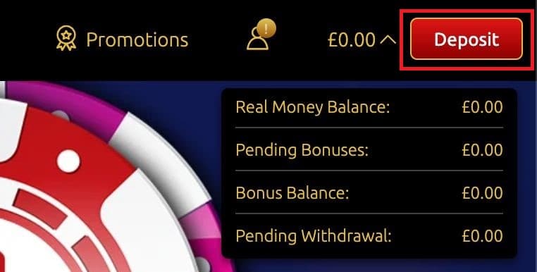 EuroKing Club Casino Deposit Button