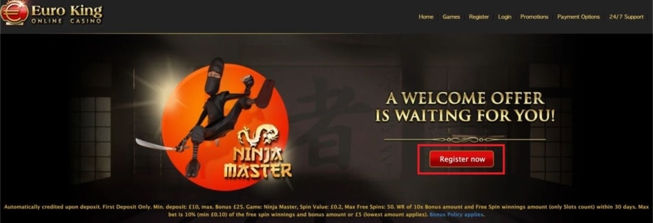 EuroKing Club Casino registration button