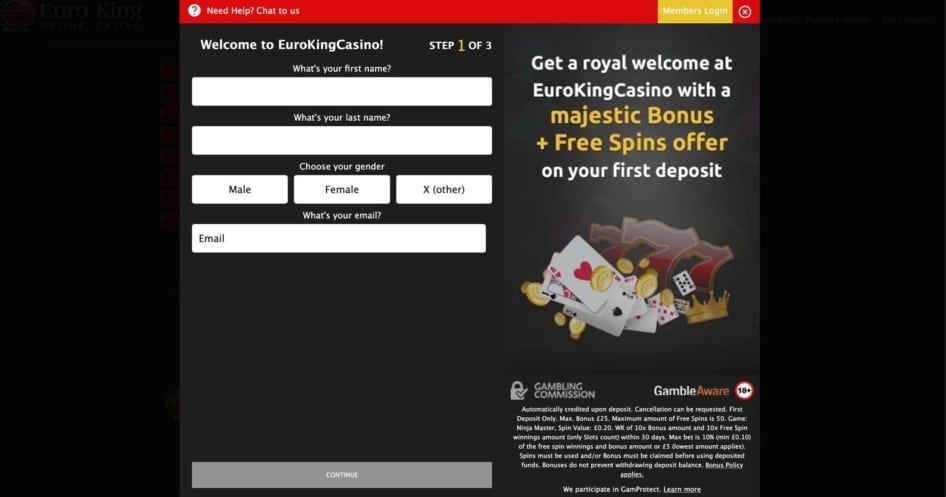 Fill in your name and email to join EuroKing Club