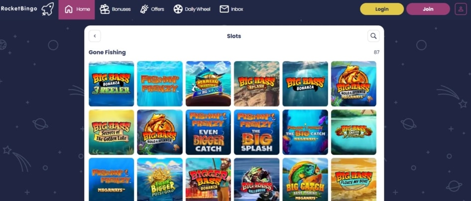 Big Bass Bonanza is the only slot you can use the FS package on at Rocket Bingo