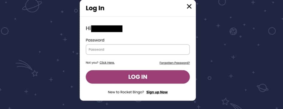 Rocket Bingo Login Page