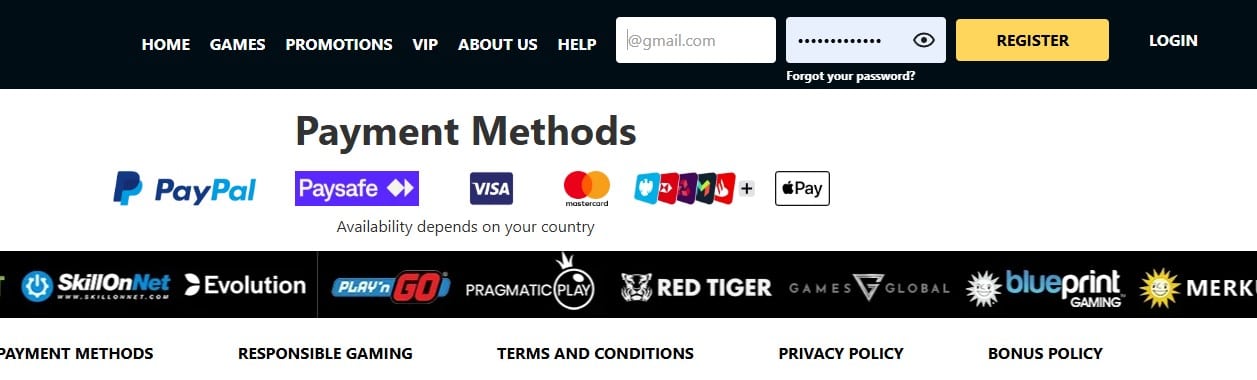 Log in window at 44 Aces is in the top-right corner, right next to log-in and sign-up buttons